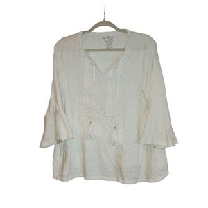 Chico's White Peasant Top Size 3P (XLP/16P) Tassels Embroidery Seed Beads V-Neck